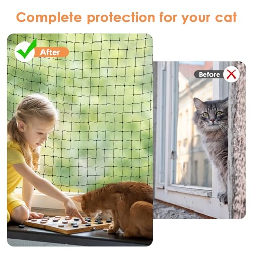 Katzennetz für Balkon, 3x4m katzennetz balkon ohne bohren, Katzennetz Drahtverstärkt, Katzenschutz Fenster, Katzenschutznetz, Balkonnetz mit Befestigungsseil und Zubehör, für Balkone/Terrassen
