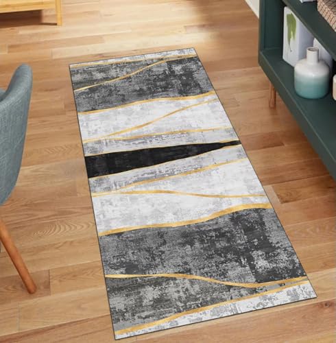 Alfombra para pasillo de cocina gris 60x200 cm lavable y transitable 2