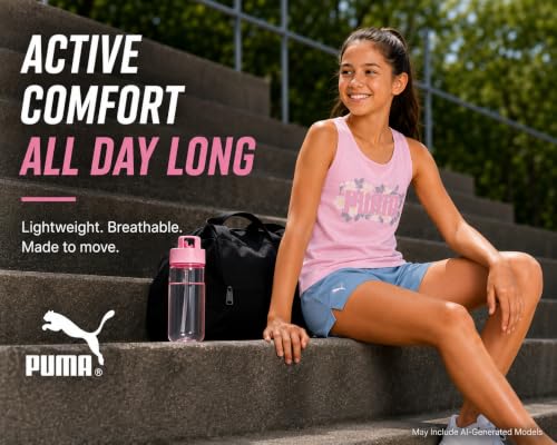 Image of PUMA Girls Active Shorts Set - 3 Piece Performance T-Shirt, Tank Top, Gym Shorts - Summer Athletic Outfit for Girls (7-14)