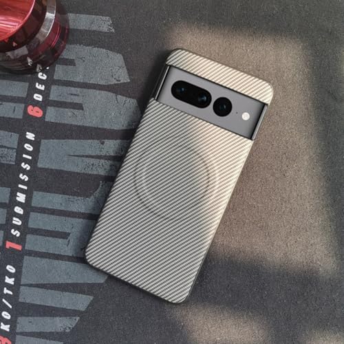 Custodia magnetica per Google Pixel 7A motivo in fibra di carbonio compatibile con MagSafe flessibile per 7A antigraffio antiscivolo colore grigio