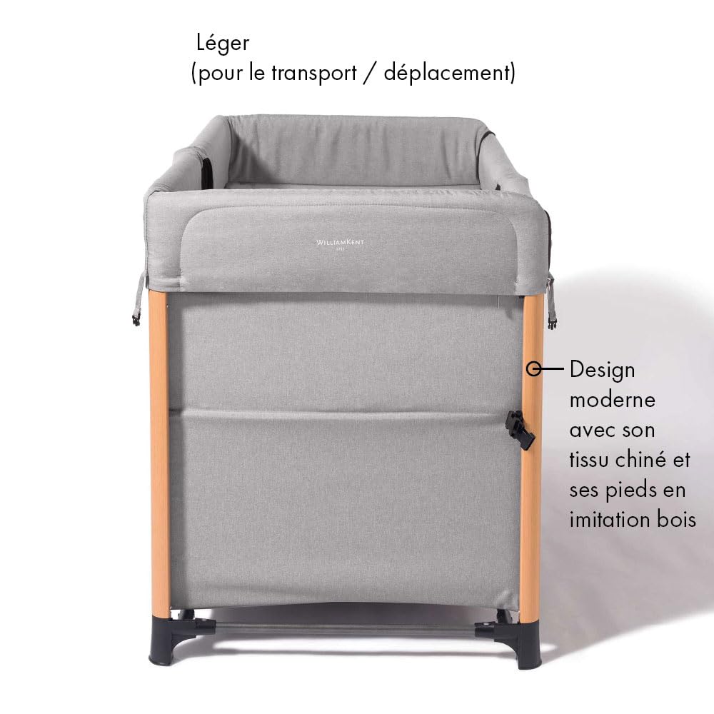 William Kent 1733 Lit bébé de Voyage & cododo WeTravel | Ultra léger | Matelas Confortable et épais | utilisable jusqu'à 15 kg, 3 Ans | Housse Transport Inclus | Design Gris chiné