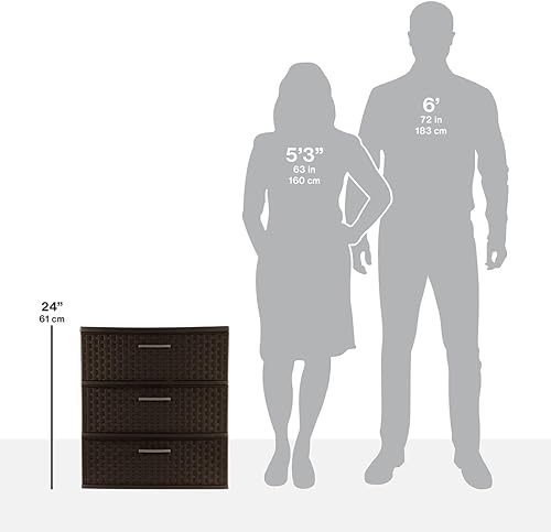 Miniatura 6 de Torre de tejido de plástico ancho de 3 cajones con asas de tirador, cajones de almacenamiento decorativos para dormitorio, armario, oficina,