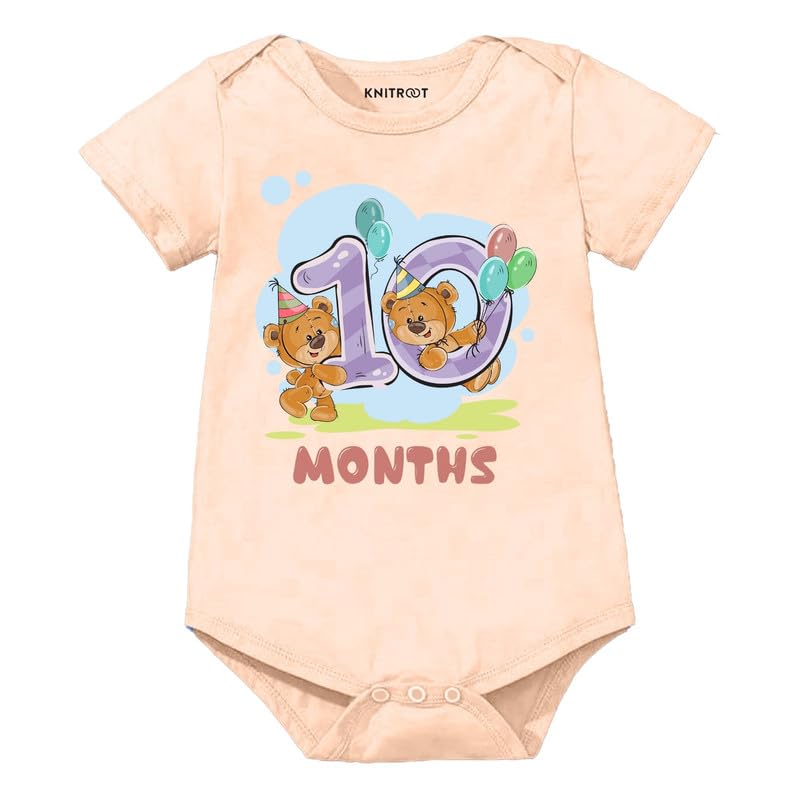 Image of Knitroot Monthly Birthday Teddy Special, Newborn Baby Half Sleeve Unisex Romper, Onesies, Sleepsuit, Body Suit, Envelope Neck, 1 to 12 Months Print, 0-12 Months, Infant Cloth for Boys & Girls