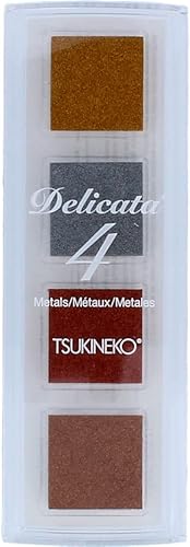Tsukineko Delicata 4 Pigment Inkpad, Celestial Copper/Bronze Burst/Golden Glitz/Silver