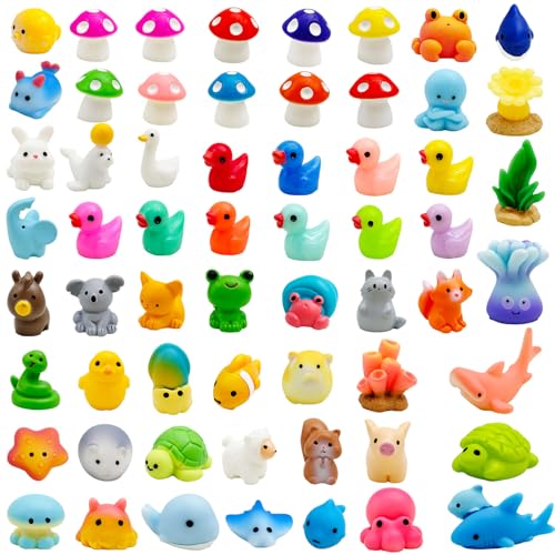 Cuackamily 60 Piezas de Animales de Resina, Mini Figuras de Animales, Mini Patos de Resina Miniatura Tortugas Hongos Casa de Muñecas Jardín en Miniatura Decoración Casera para Acuarios Macetas Regalo