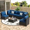 OUGMMGOU 7-Piece Outdoor Patio Furniture Set - U-Shaped All-Weather PE Rattan Wicker Modular Outdoor Sectional Furniture with Coffee Table, 450 lb Capacity