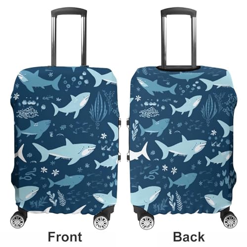 Luggage Cover Dustproof Anti-scratch Suitcase Cover Elastic Travel Suitcase Protector Sharks Washable Baggage Case Luggage Sleeves Fits 18-32 Inch Luggage3