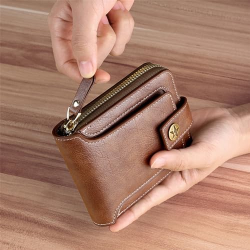QXPDD Men's Short Wallet Driver's License Holder Purse Multifunctional Zipper Soft Leather Cardit Card Wallet Horizontal Clasp Buckle Coin Pocket Pouch Gift,Light Brown4
