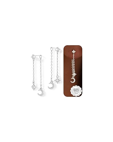 HANLI Stella Luna Orecchini Pendenti Argento 925 Donna/Oro Placcato 14K