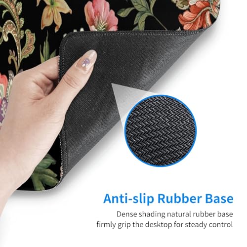 Image of Vintage Flower Large Gaming Mouse Pad, Extended Floral Mousepad, Big Long Non-Slip Mouse Mat for Keyboard, Computer for Office, 31.5 * 11.8 in