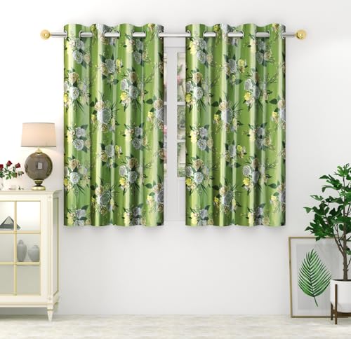 Image of Homefab India Eyelet Polyester Floral Window Curtain - 5 ft, Green - 1 Piece