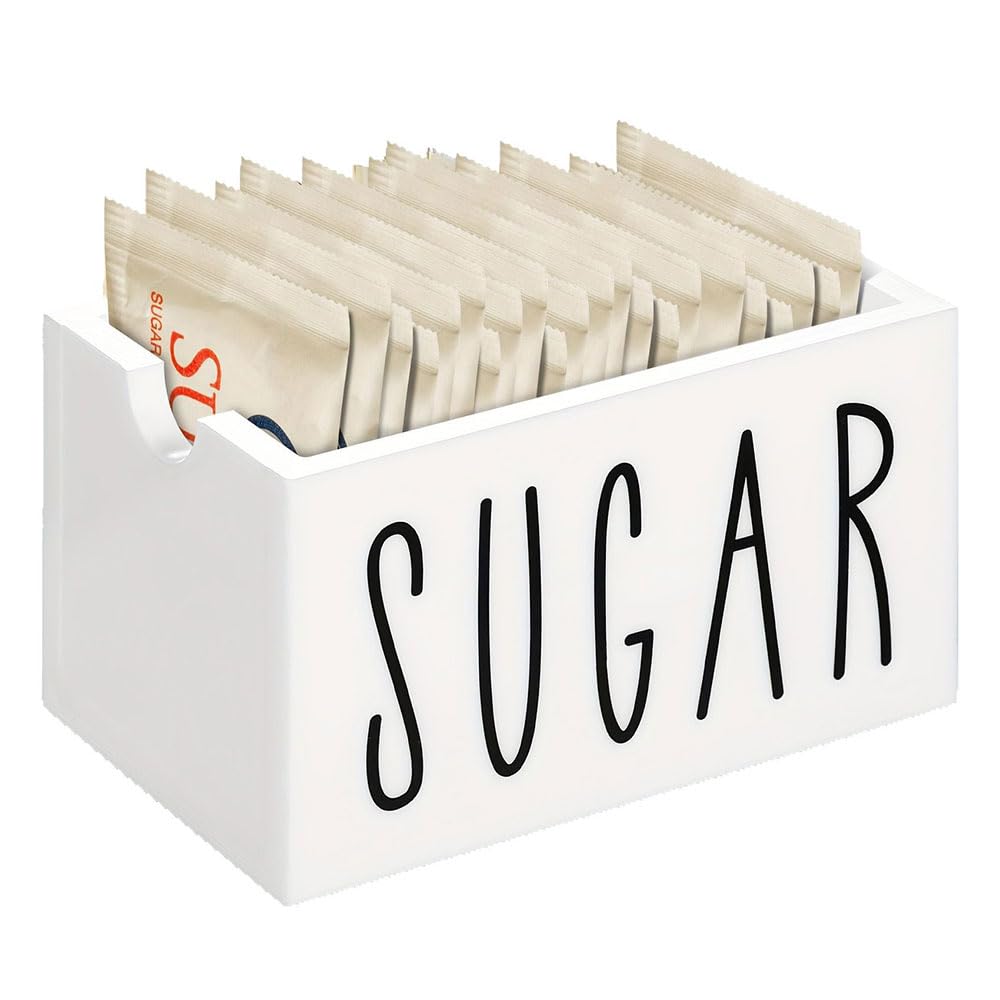 Porta Buste Di Zucchero In Legno Bianco – Capacità 20 Buste, Scritta ZUCCHERO, Per Bar, Ufficio E Cucina, 8,5x5,5x5 Cm