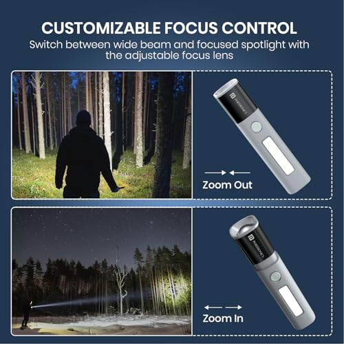 Image of Portronics Eco Glow 2 Tactical Rechargeable Flashlight Torch for Car & Road Emergencies, Adjustable Focus with Telescopic Zoom, Dual Brightness & SOS Modes, 1200mAh Battery for Camping & Hiking