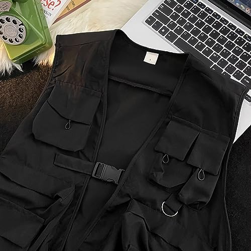 Men Warm Vest Coat Unisex Hip Hop Style Streetwear Individual Solid Color Sleeveless Loose Fit Buckle Closultiure4