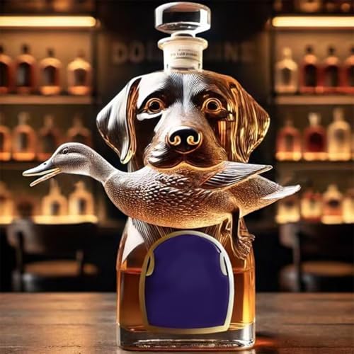 SDGBCXD Decantador, Botella de Whisky 300 ml con Forma Perro Caza, decantador Cristal Grabado 3D(B)