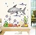 1 X Undersea Big Shark Baby's Bedroom Wall Decal Ocean Fish Wall Decor for Nursery Room Boys Kid's Room Sticker Mural