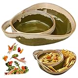 Hbbgdiy Soup and Sandwich Plate Combo Ceramic Soup and Sandwich Plate with Handle Retro Stoneware Bowl and Side Dish for Breakfast, Snack, Salad, Dessert, Army Green
