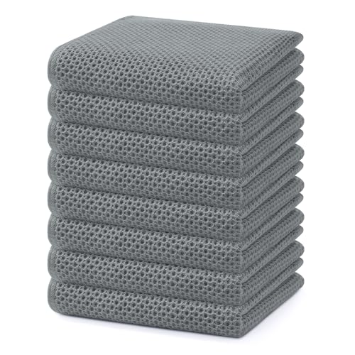 Image of Homaxy 100% Cotton Waffle Weave Kitchen Dish Towels, Ultra Soft Absorbent Quick Drying Cleaning Towel, 13 x 28 Inches, 8-Pack, Grey