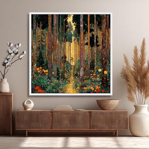 Toile chemin forestier 40x40 cm pour illuminer un mur blanc sans éclat