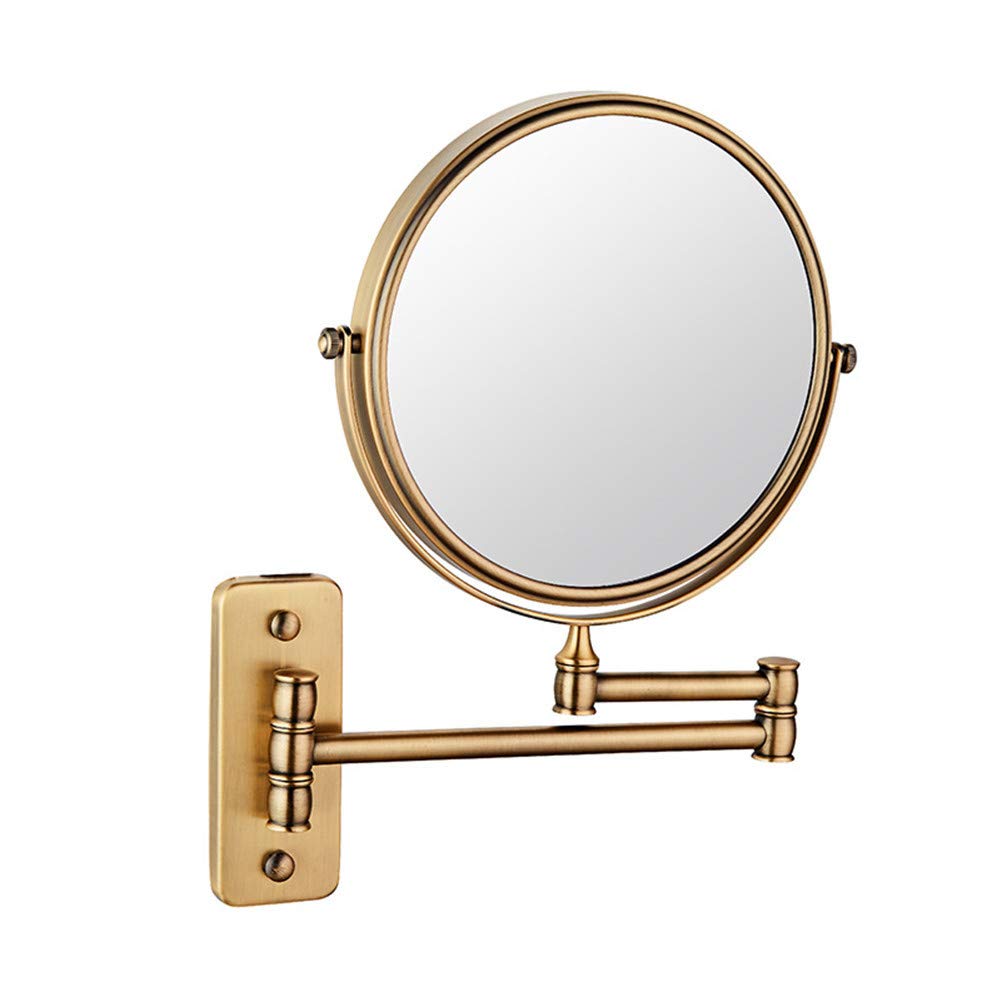 Espejo de maquillaje Montaje en pared, Doble Cara Aumento 3X Espejo de baño extensible Giratorio de 360 ° Espejo de belleza de Forma Redonda plegable,Black_8inch (Bronce 8inch)