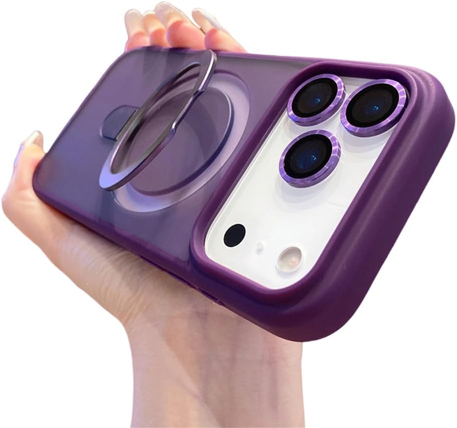 Luxury Wireless Case for iPhone 17 16 15 14 13 12 11 Pro Max Plus Magnetic Ring Bracket Camera Protection Cover,Deep Purple,for iPhone 15 Plus