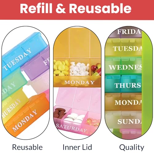 Image of TEMPERIA Medicine Organizer Box for 1 Week, 3 Times a Day - Pill & Tablet Storage Box for Home - Moisture Proof Pillbox for Daily & Weekly Use - Travel-Friendly Small Container (with Cover) (MN02)
