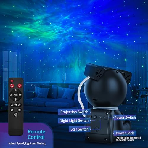 Astronaut Galaxy Projector, Star Projector with Timer and Remote, Night Light with Moon Lamp, LED Nebula Lamp for Kids Adults, Room Decor Gift (Black)