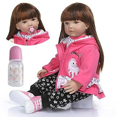iCradle 24 inch Realistic Reborn Baby Doll Girl Long Hair Soft Body Baby Doll Silicone Vinyl Bebe Doll Lifelike Newborn Baby Doll Toy for Ages 3+