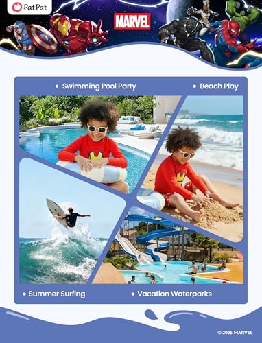 Image of Disney Marvel Spiderman Swimsuit Rash Guard Shirt & Swim Trunks Stitch Boys Swim Set UPF 50+ Summer Kids Bathing Suit 3M-13T