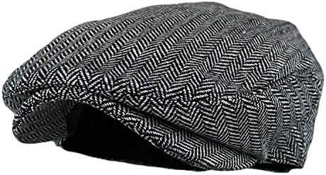 Wonderful Fashion Men's Classic Herringbone Tweed Wool Blend Newsboy Ivy Hat (Large/X-Large, Charcoal)