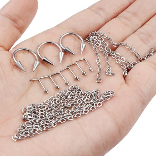 Lcolyoli Nose Chain Piercing Across Nose Rings for Women Men Surgical Steel Spike Nose Studs with Chain Nose Rings Stud Double Nose Piercings Long Spike Septum Rings Nostril Piercing Jewelry4