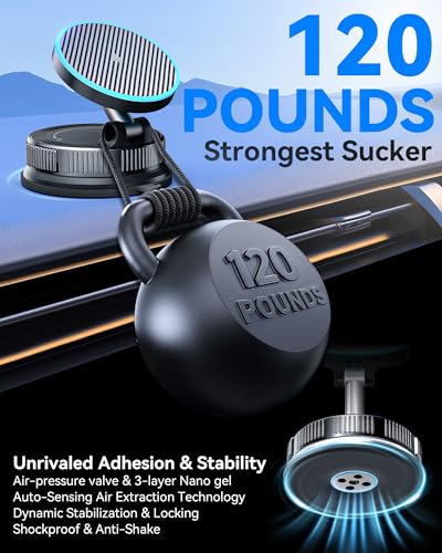 Image of 15W MagSafe Car Mount Charger, Magnetic Wireless Car Charger with Vacuum Suction Cup & Nano Adhesive Base, 360 Rotatable Strong Hold Car Phone Mount for iPhone 17 16 15 14 13 12 Series, Samsung S26