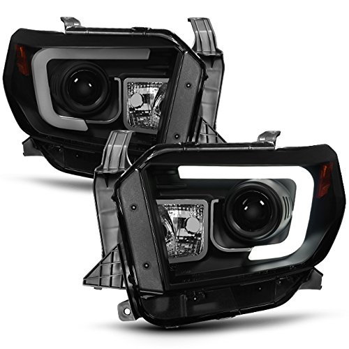 AKKON - For 2014-2021 Toyota Tundra Pickup Black Smoked 3D DRL Daylight LED Strip Projector Headlights Front Lamps Pair