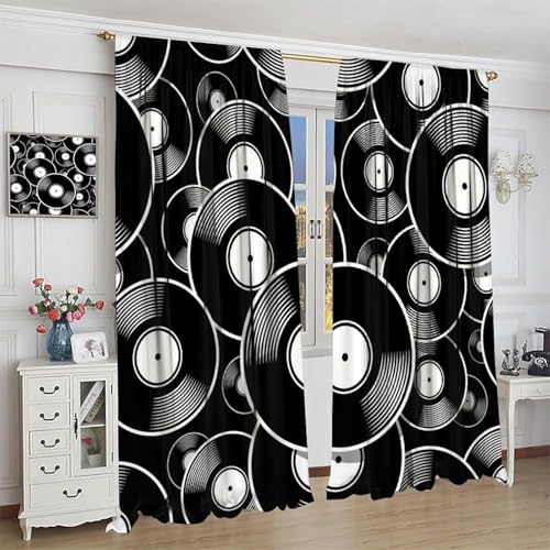 Rideau 3D en polyester disques rétro pour salon et chambre