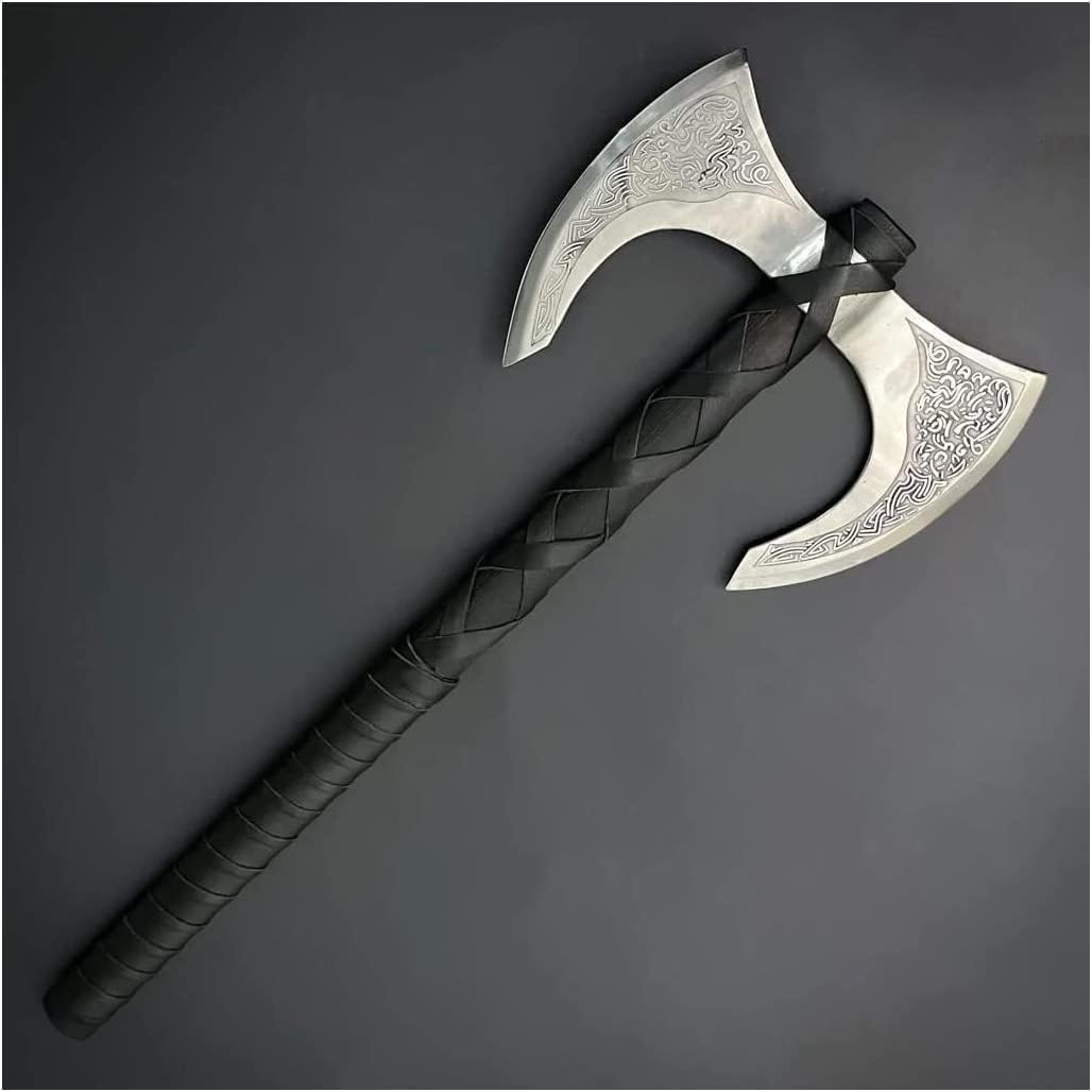 [Viking Reality Crafts] Viking Double Headed Axe – 30’’ Medieval Double Edge Battle Axe with Ash Wood Handle | Gift & Role Play Axe, Black (Viking Double Head Axe)
