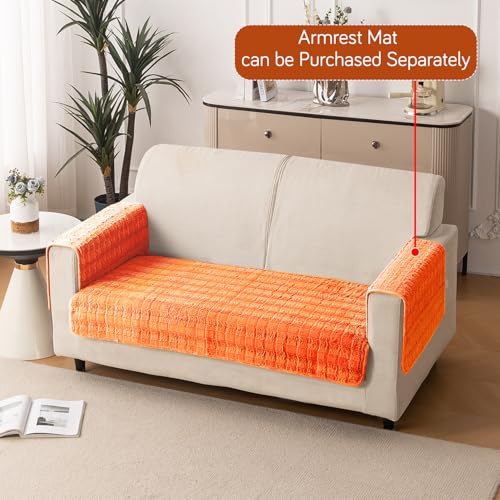 Image of HOKIPO 'Plush Haven' Premium Sofa Mat for 2 Seater Sofa - Soft Fluffy Fabric with Anti-Slip Backing, Orange (AR-5033-OR*1)