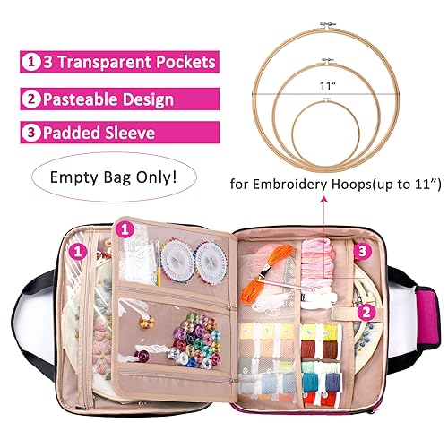 Image of MYBAGZING Large Embroidery Project Bag - Cross Stitch Supplies Organizer - Embroidery Kits Bag - Storage & Organizer for Floss, Loops