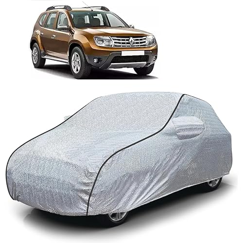 Image of Sulfar 100% Waterproof Car Body Cover Compatible with Mirror for Renault Duster (Triple Stitched, Full Bottom Elastic, Magic Silver with Black Piping)