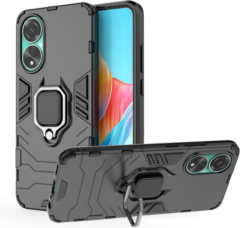 Image of OneLike 360 Shockproof Slim Drop Full Body Protection Robot Ring Phone Back Cover for Oppo F23 5G - Black