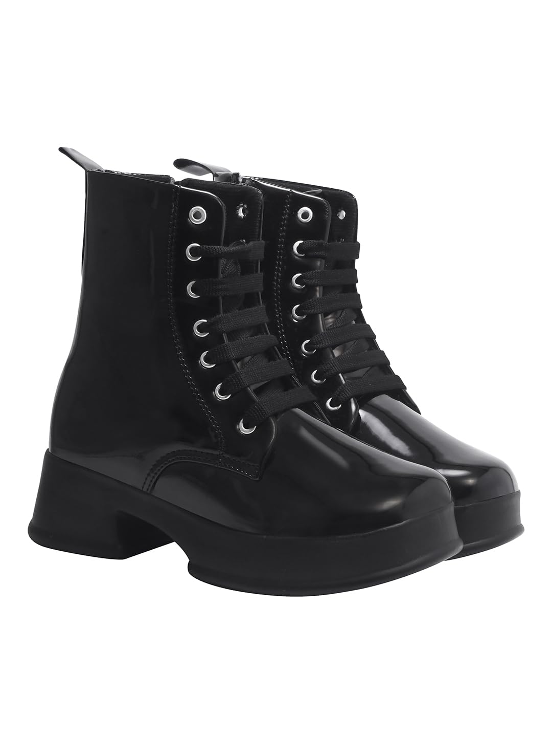 Women’s Patent Lace-Up Ankle Boots – Chunky Platform Heel Combat Style Comfortable Fashion Booties-image-19