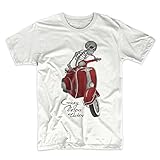 Waschmaschinenfest Crazy Vespa Rider Moped Scooter Herren T-Shirt Weiß Medium