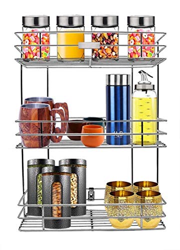 Image of Stainless Steel 3 Layer Kitchen Storage Rack | Multipurpose Organizer Shelf for Kitchen, Pantry & Bathroom | Heavy Duty Rust Resistant Basket