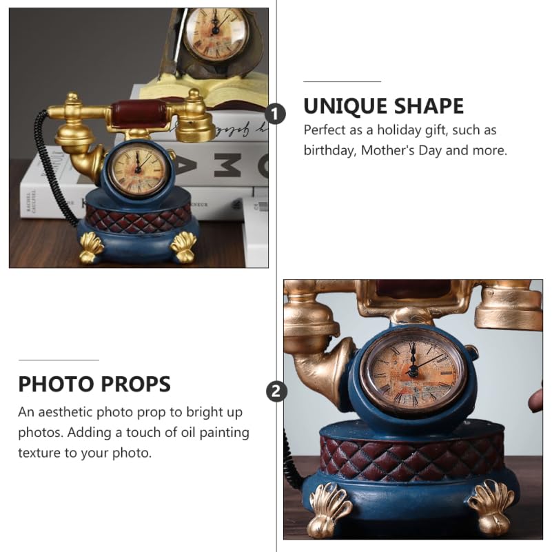 EXCEART 1pc Telephone Model Retro Phone Model Rustic Table Decoration Vintage Rotary Telephone Retro Corded Telephone Vintage Desk Clock Miniatures To Rotate Resin Banquet Table Doll House - Image 4