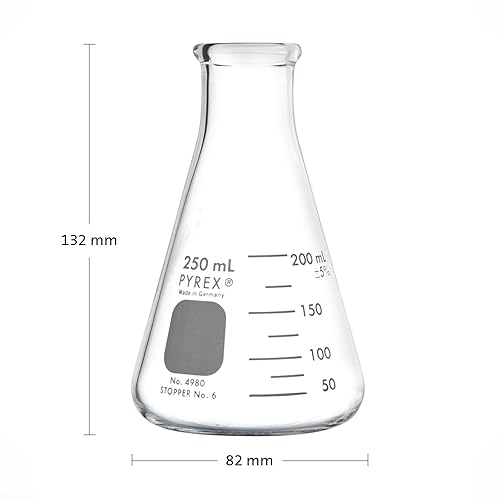 Vista 7 de PYREX PYREX - Frasco Erlenmeyer de boca estrecha con borde resistente, frasco de vidrio de borosilicato para química de primera calidad