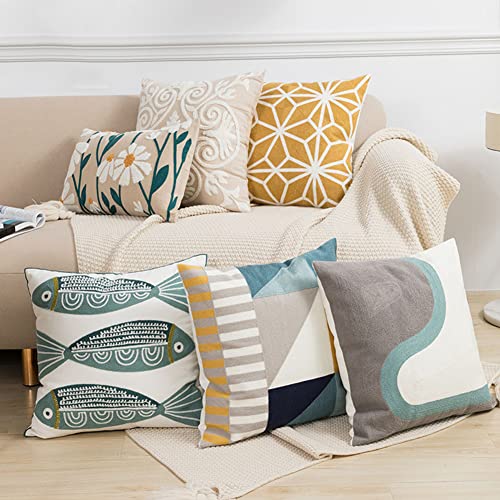 Vctops Boho Floral Tufted Decorative Throw Pillow Cover Botanical Embroidered Cotton Cushion Cover For Couch Sofa Bed (Flower E,12"X20") #TOP3