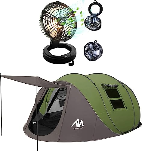 Ayamaya Pop Up Tent 6 Person & Camping Fan For Tent, Easy Pop Up Tents For Camping & Camping Fans For Tents10400Mah Rechargeable Battery,28 Hours Work-Time For Outdoor Camping Rv Travel Fishing #TOP14