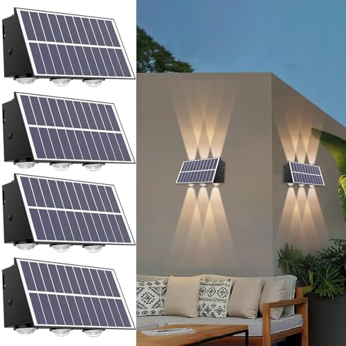 Image of Garden Art Solar Powered Wall Lights Outdoor Waterproof Up and Down Lights Outside LED Wall Washer Lighting for Yard Garden Patio (Warm White, 6LED 1 Pack) GAXLTD-P5091