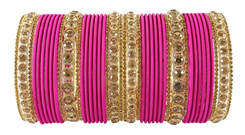 Image of NMII Non-Precious Metal Base Metal and Studded Zircon Gemstone and Matte Finish Worked Bangle set for Women /Girls