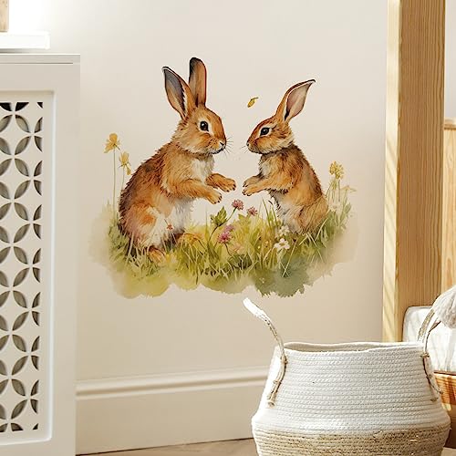 Vinilo decorativo con diseño de conejos en la hierba miniatura 2