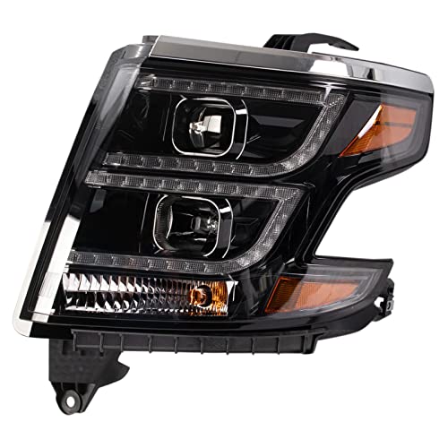 Image of TRQ Performance Driver and Passenger Side Headlight Assembly Set Black Housing Clear Lens Compatible with 15-20 Chevrolet Suburban 15-20 Chevrolet Tahoe Halogen Only